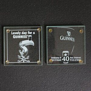 RARE Guinness Coasters x2 Glass Guinness Coasters 40th Anniversary Toucan